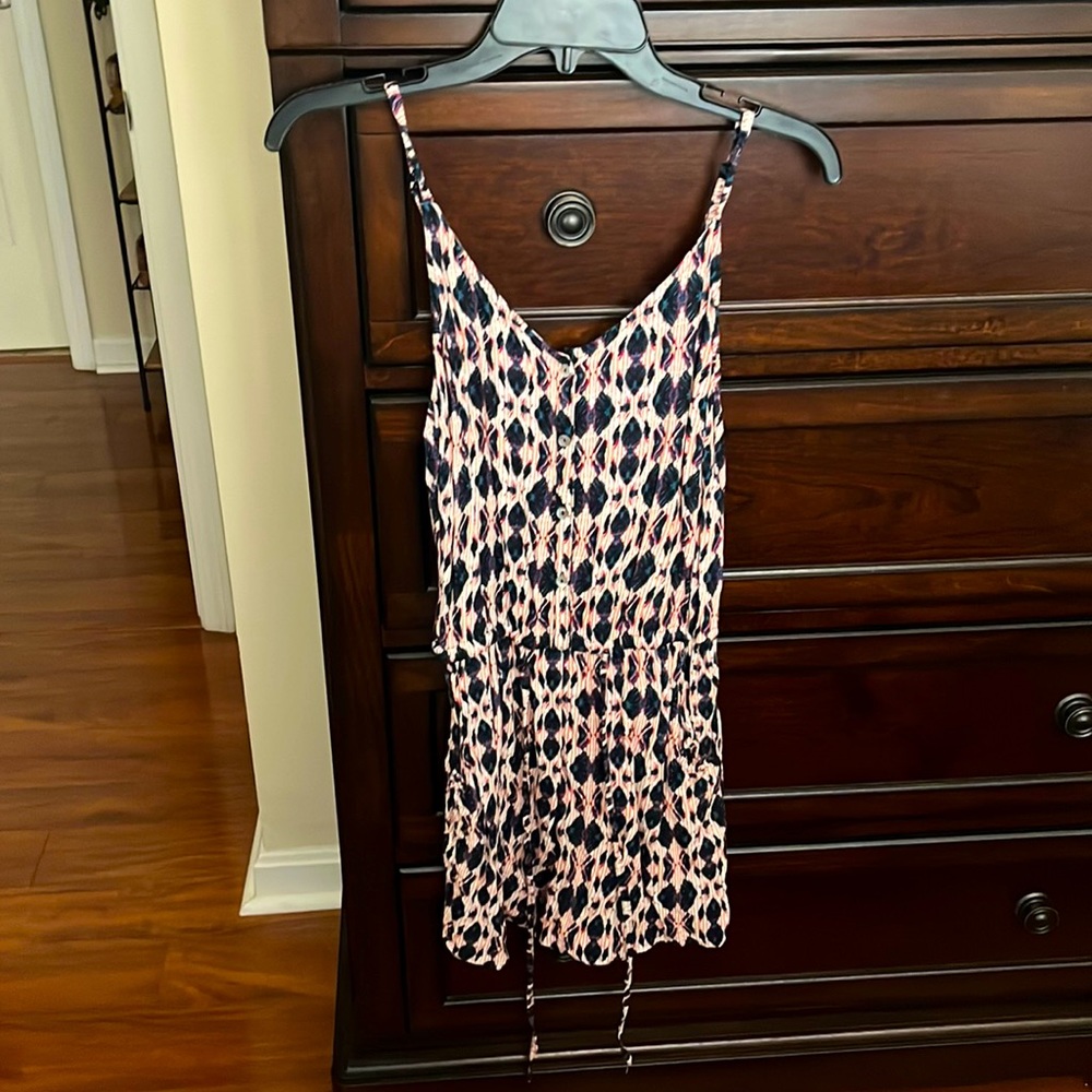 Ultra Pink orange/blue diamond print sleeveless romper